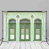 Lofaris Bright Apple Green Door Window Photography Backdrop